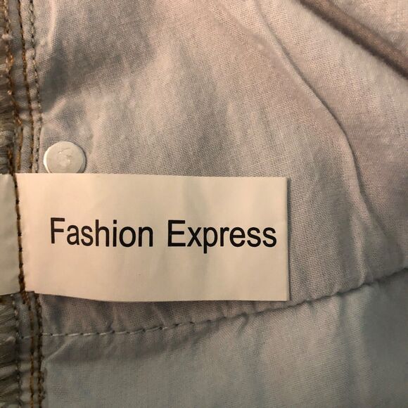 Fashion Express Denim Mini Skirt Sz L Distressed Ripped Raw Hem Festival Trendy - Picture 4 of 8